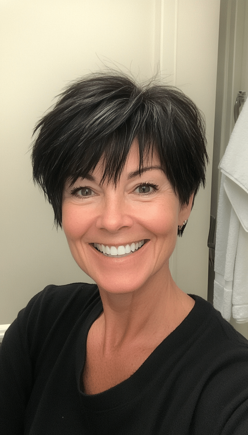 11. Choppy Pixie in Soft Black (Haircuts For Older Women With Thinning Hair) - Haircuts For Older Women With Thinning Hair