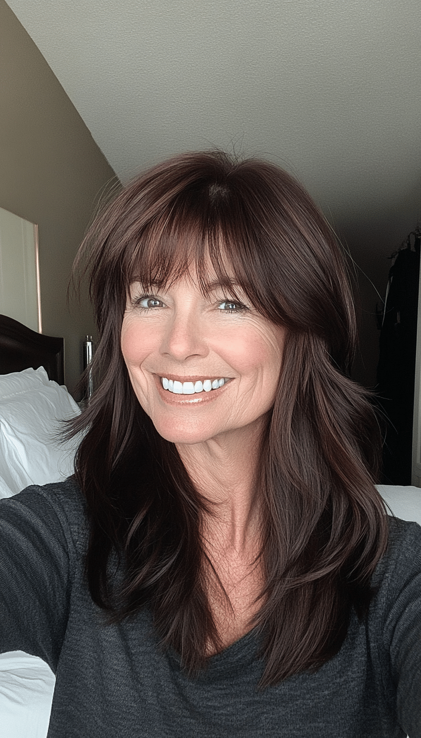 13. Modern Mullet in Dark Chocolate (Haircuts For Older Women With Thinning Hair) - Haircuts For Older Women With Thinning Hair