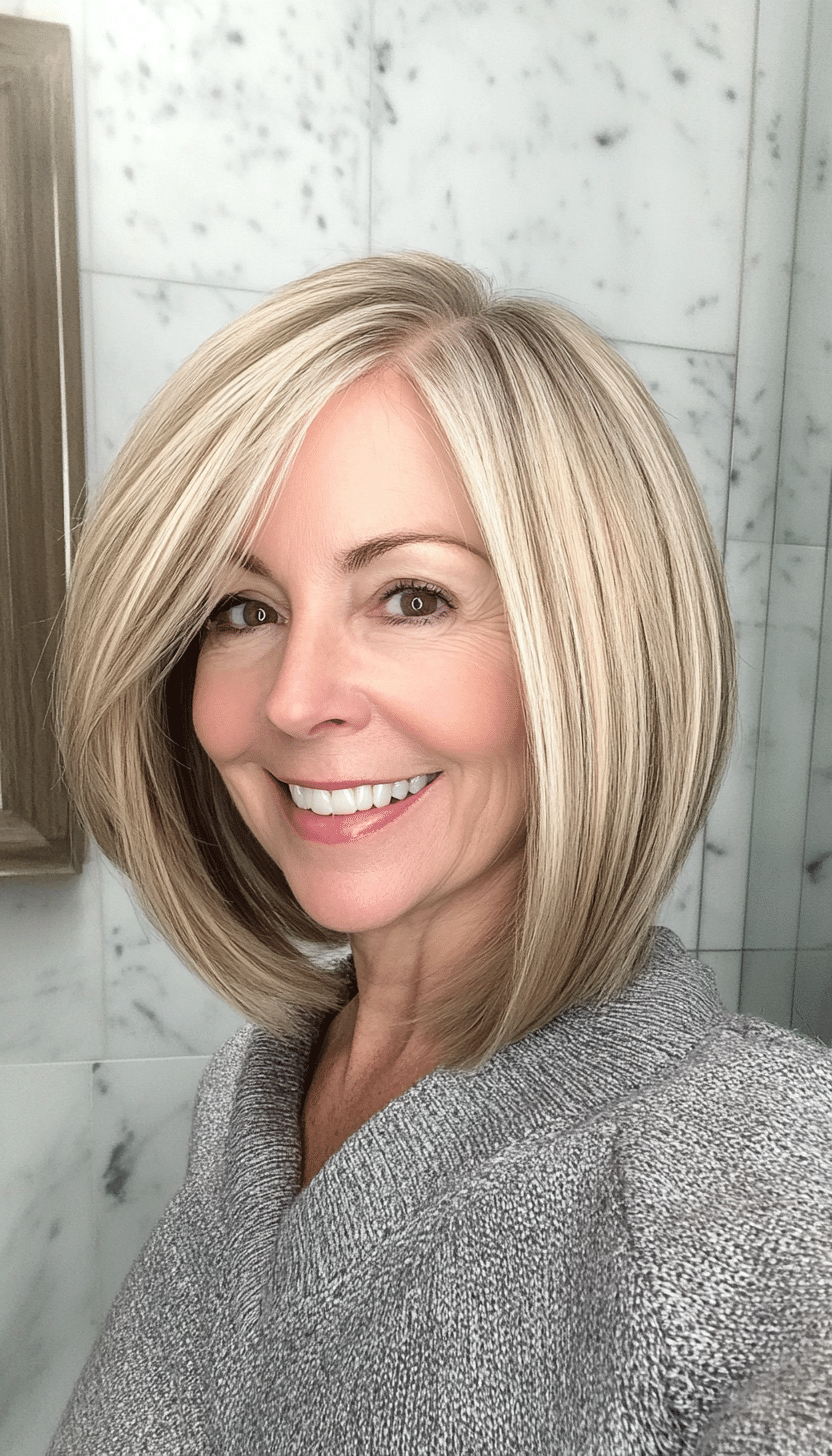 26. Asymmetrical Cut in Cool Blonde (Haircuts For Older Women With Thinning Hair) - Haircuts For Older Women With Thinning Hair