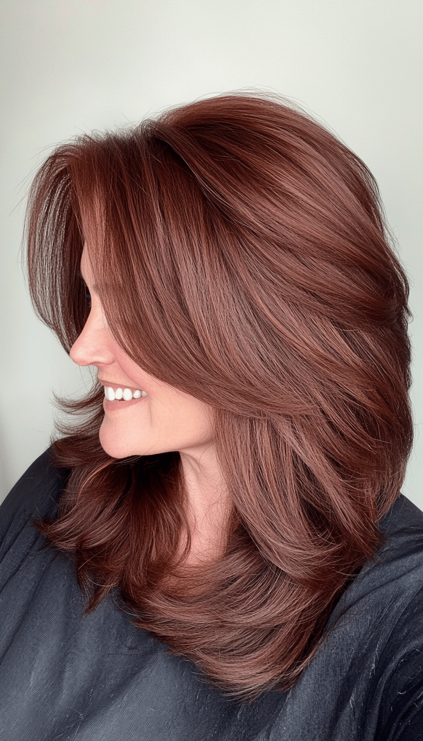 27. Pristine Layers in Mahogany (Haircuts For Older Women With Thinning Hair) - Haircuts For Older Women With Thinning Hair