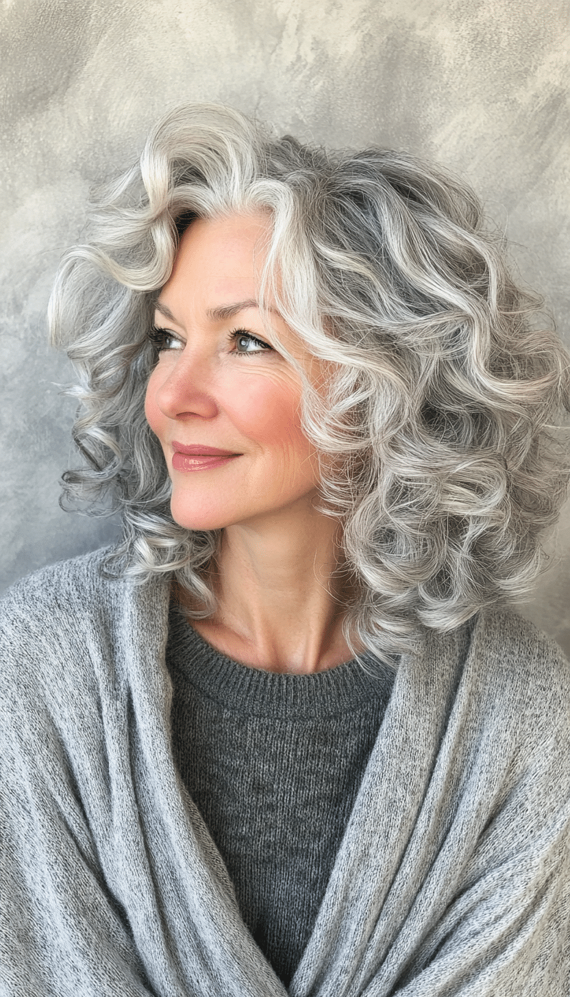 3. Curly Silver Layers - Silver (Hairstyles For Women Over 60 Thin Hair) - Hairstyles For Women Over 60 Thin Hair