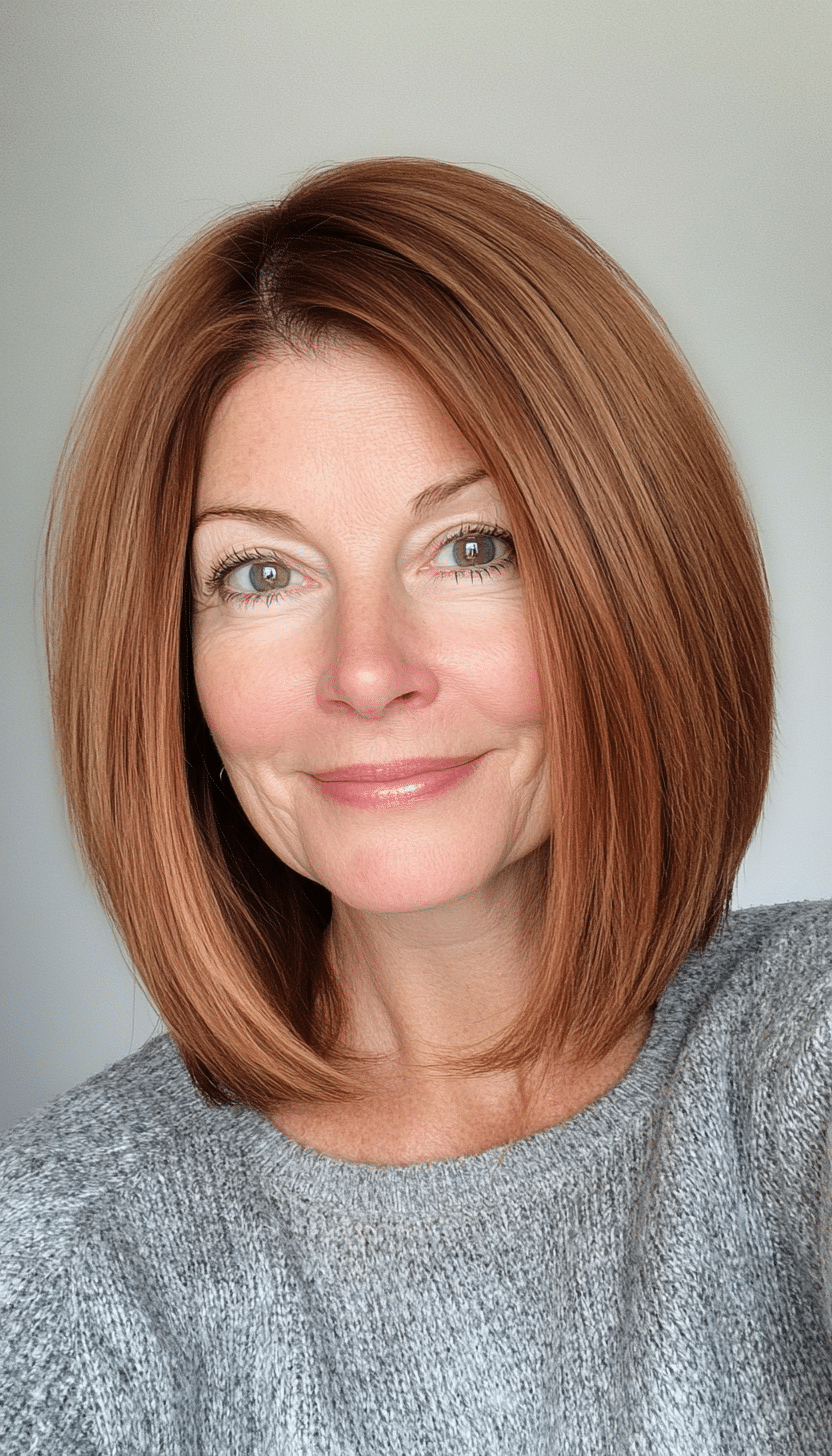 16. Angled Bob - Soft Auburn (Hairstyles For Women Over 60 Thin Hair) - Hairstyles For Women Over 60 Thin Hair