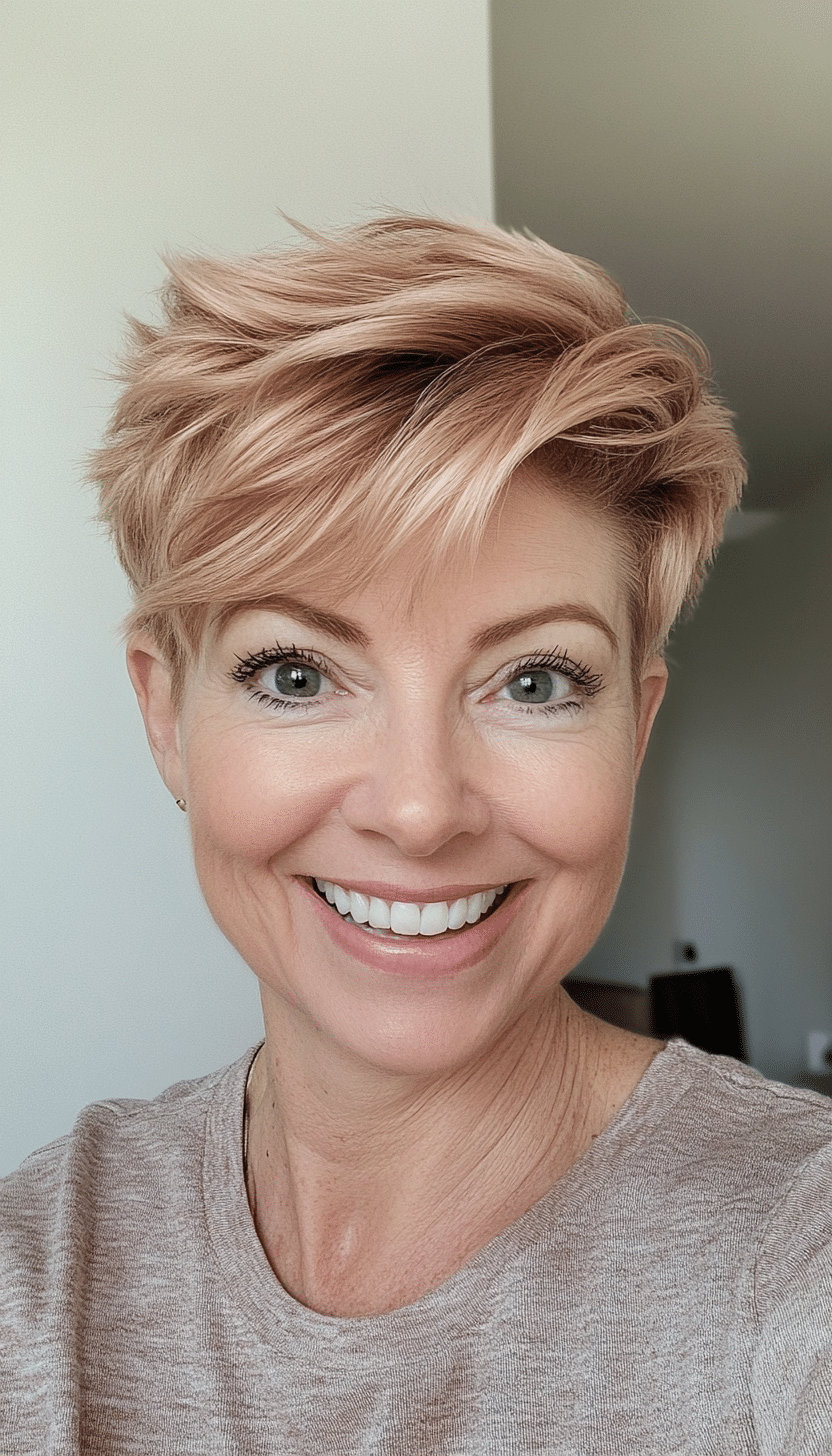 20. Voluminous Pixie - Strawberry Blonde (Hairstyles For Women Over 60 Thin Hair) - Hairstyles For Women Over 60 Thin Hair