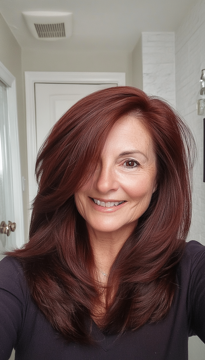 26. Charming Layered Cut - Deep Mahogany (Hairstyles For Women Over 60 Thin Hair) - Hairstyles For Women Over 60 Thin Hair