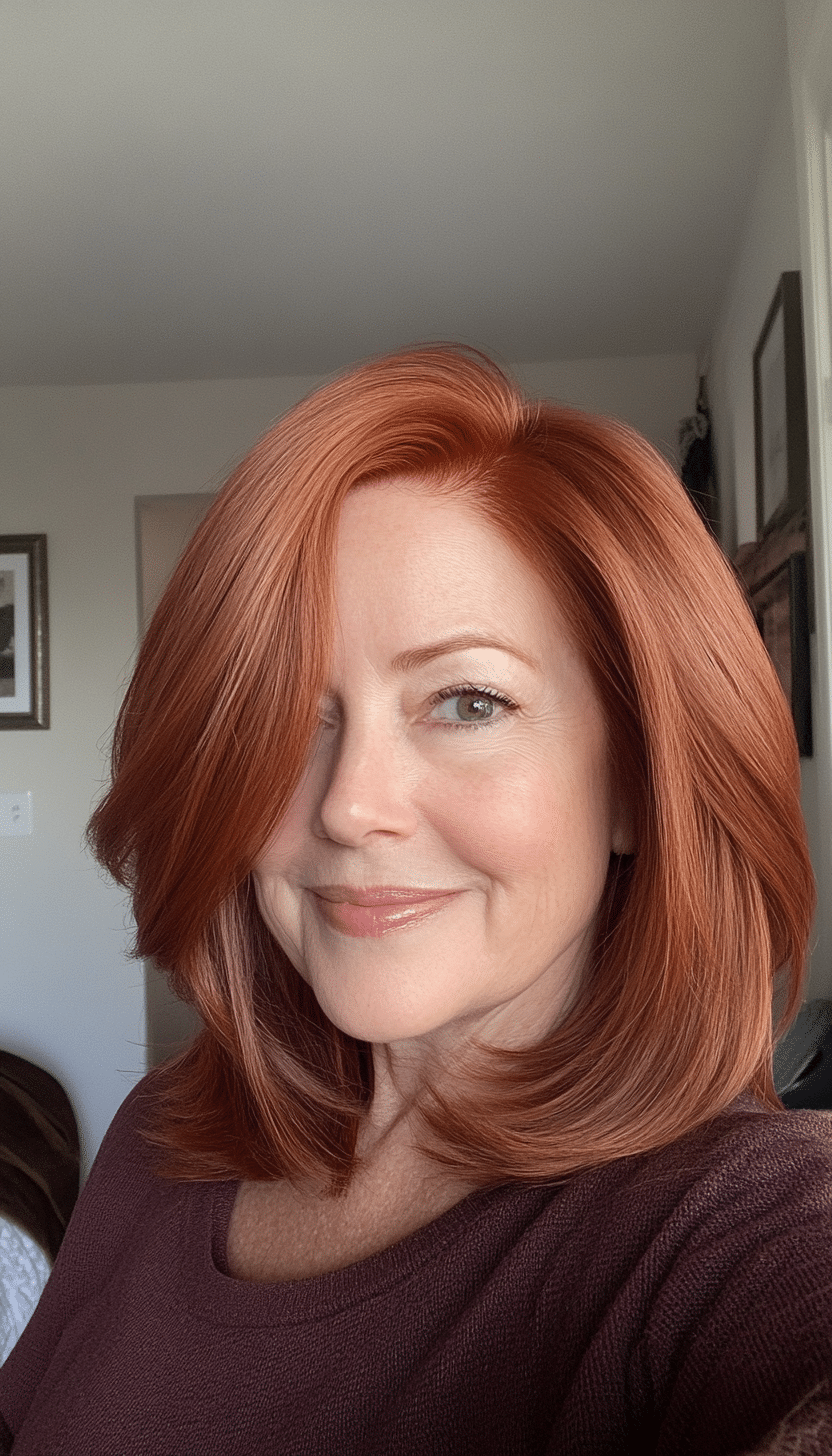27. Bold Layered Bob - Rusty Red (Hairstyles For Women Over 60 Thin Hair) - Hairstyles For Women Over 60 Thin Hair