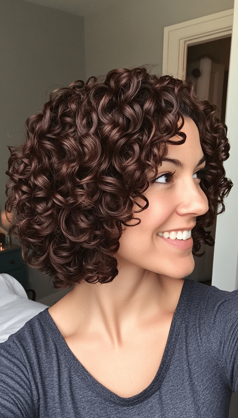 7. Chocolate Brown Curly Lob (Short Curly Hairstyles For Women) - Short Curly Hairstyles For Women