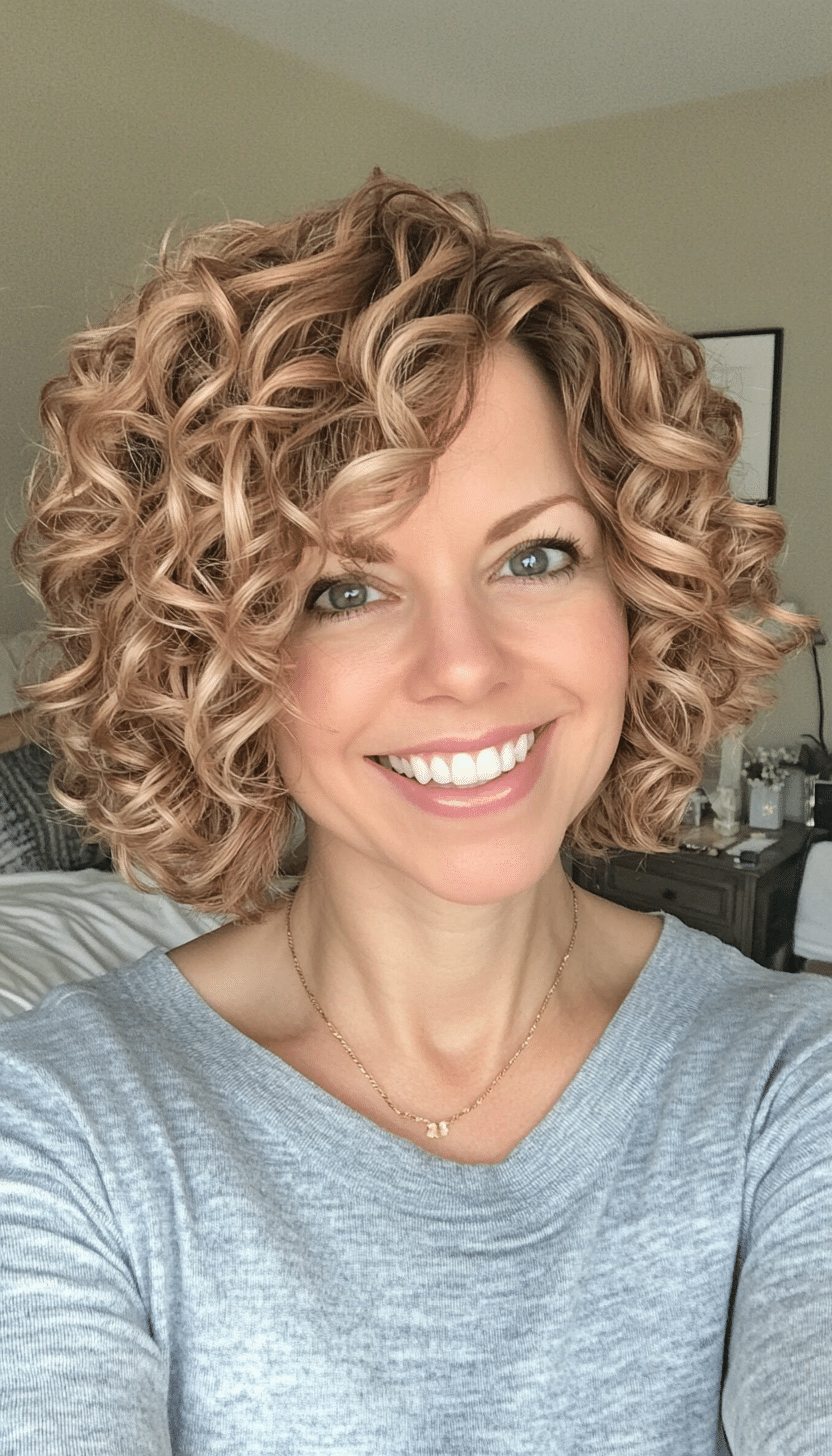 8. Sandy Blonde Curly Wedge (Short Curly Hairstyles For Women) - Short Curly Hairstyles For Women