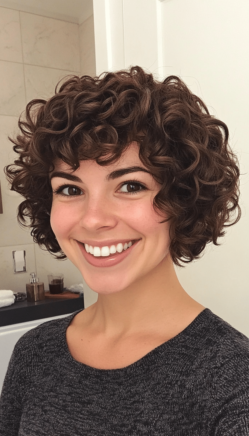 9. Espresso Brown Curly Bowl Cut (Short Curly Hairstyles For Women) - Short Curly Hairstyles For Women