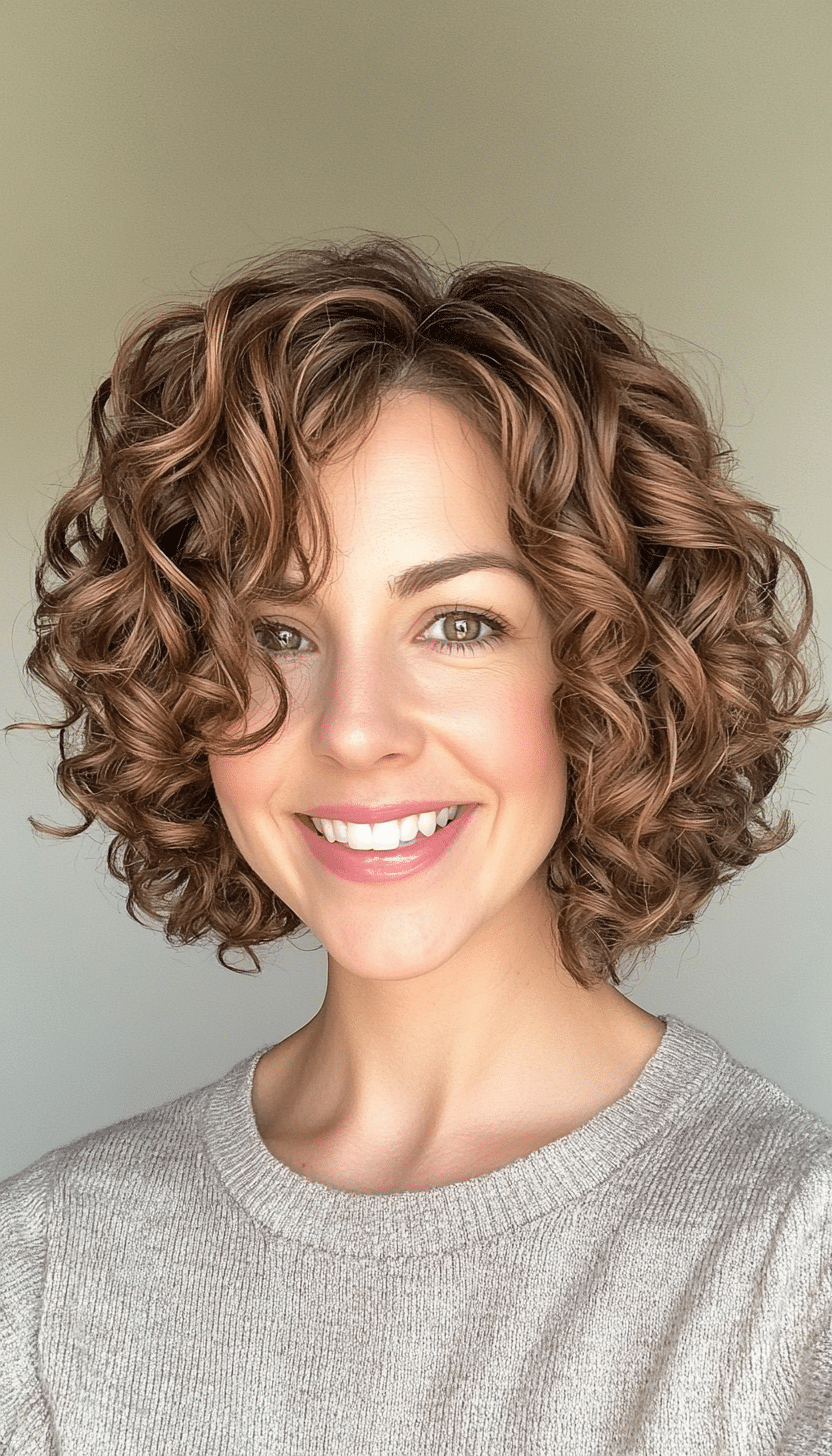 12. Warm Caramel Curly Layers (Short Curly Hairstyles For Women) - Short Curly Hairstyles For Women