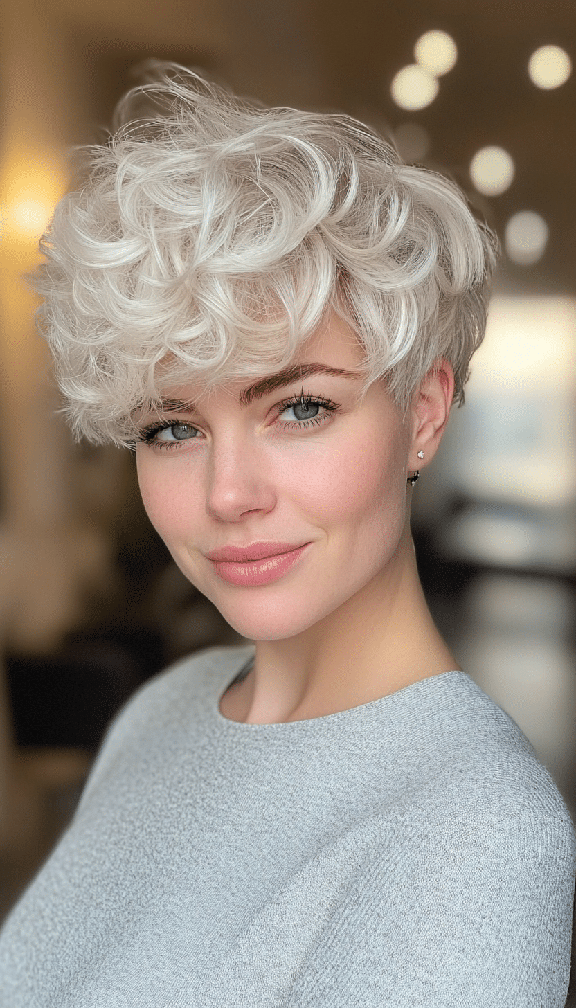 14. Cool Platinum Curly Crop (Short Curly Hairstyles For Women) - Short Curly Hairstyles For Women