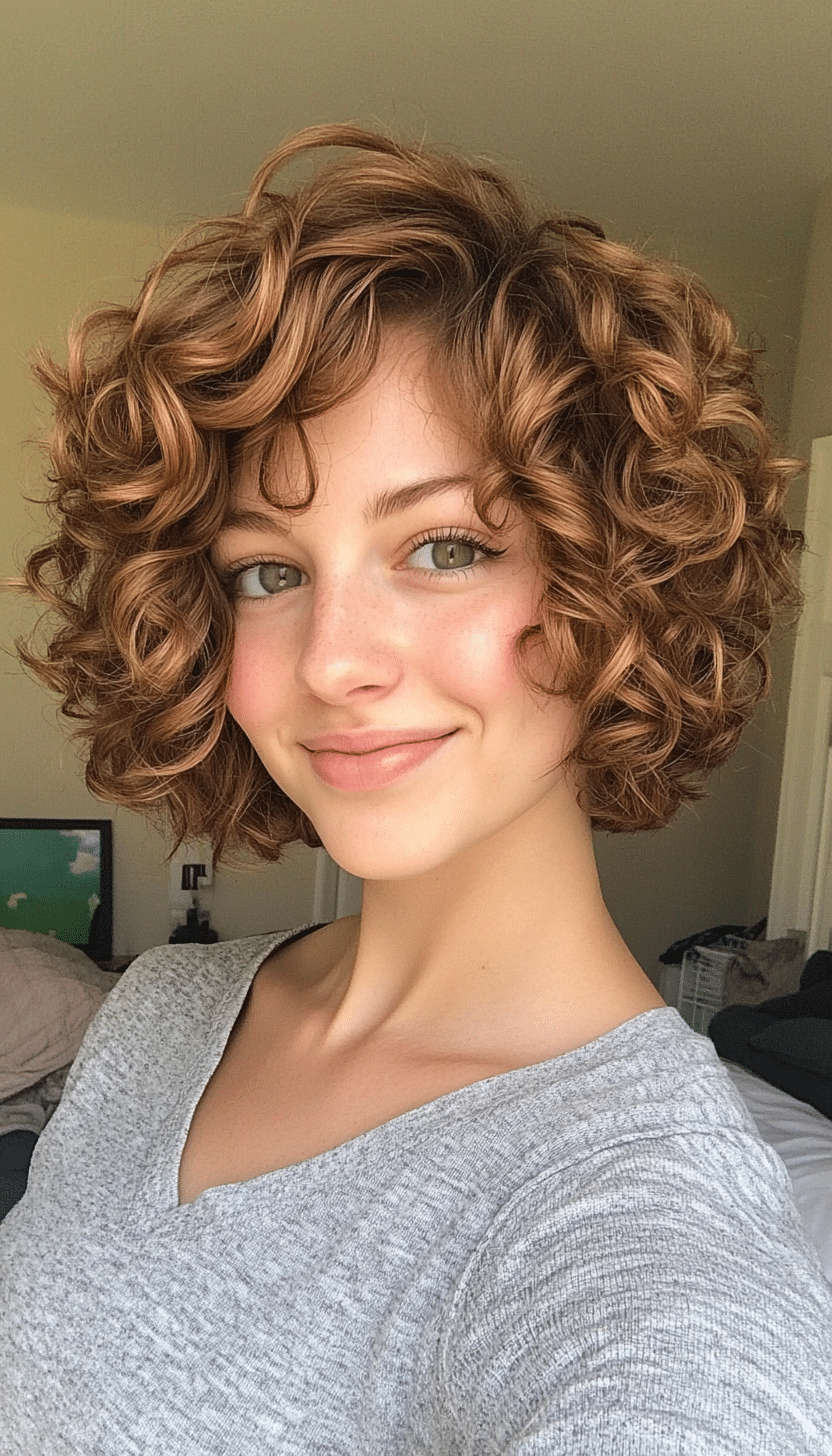 15. Light Brown Curly Micro Bob (Short Curly Hairstyles For Women) - Short Curly Hairstyles For Women