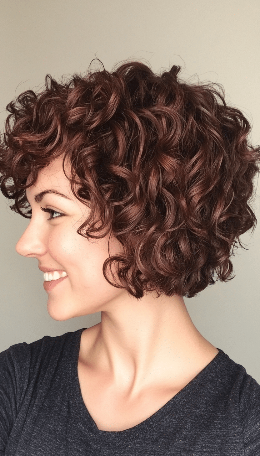 17. Dark Auburn Curly Layered Pixie (Short Curly Hairstyles For Women) - Short Curly Hairstyles For Women