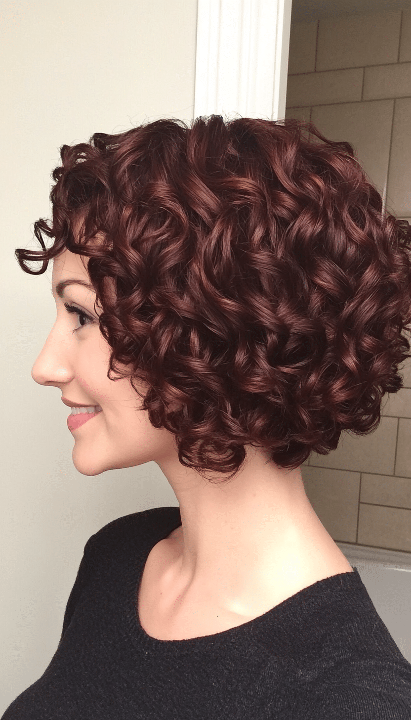21. Rich Mahogany Curly Inverted Bob (Short Curly Hairstyles For Women) - Short Curly Hairstyles For Women