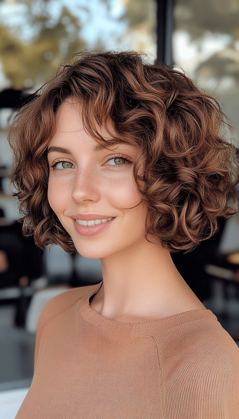 23. Warm Brown Curly Rounded Bob (Short Curly Hairstyles For Women) - Short Curly Hairstyles For Women