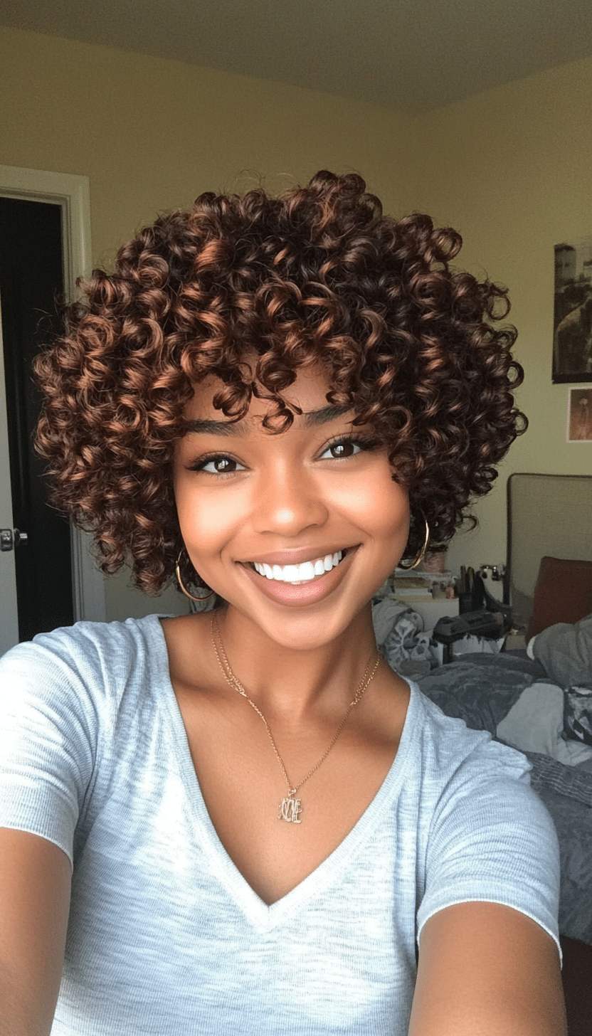 24. Deep Chestnut Curly Short Afro (Short Curly Hairstyles For Women) - Short Curly Hairstyles For Women