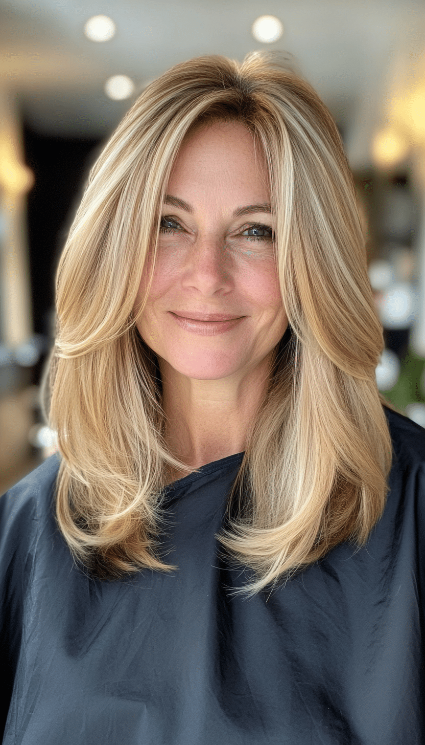 4. Layered Honey Blonde Lob (Layered Haircuts For Women Over 50) - Layered Haircuts For Women Over 50