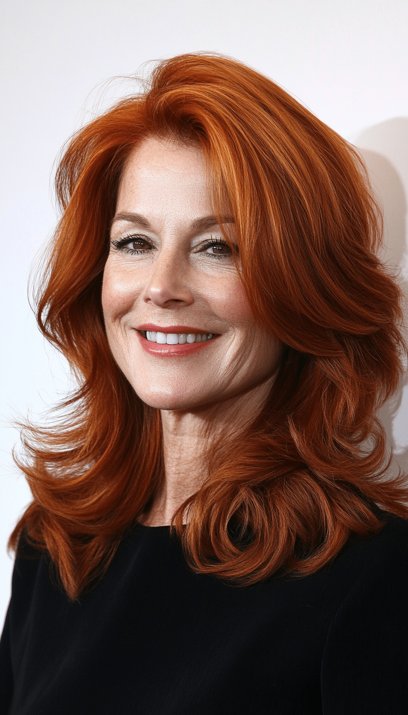 5. Textured Auburn Waves (Layered Haircuts For Women Over 50) - Layered Haircuts For Women Over 50