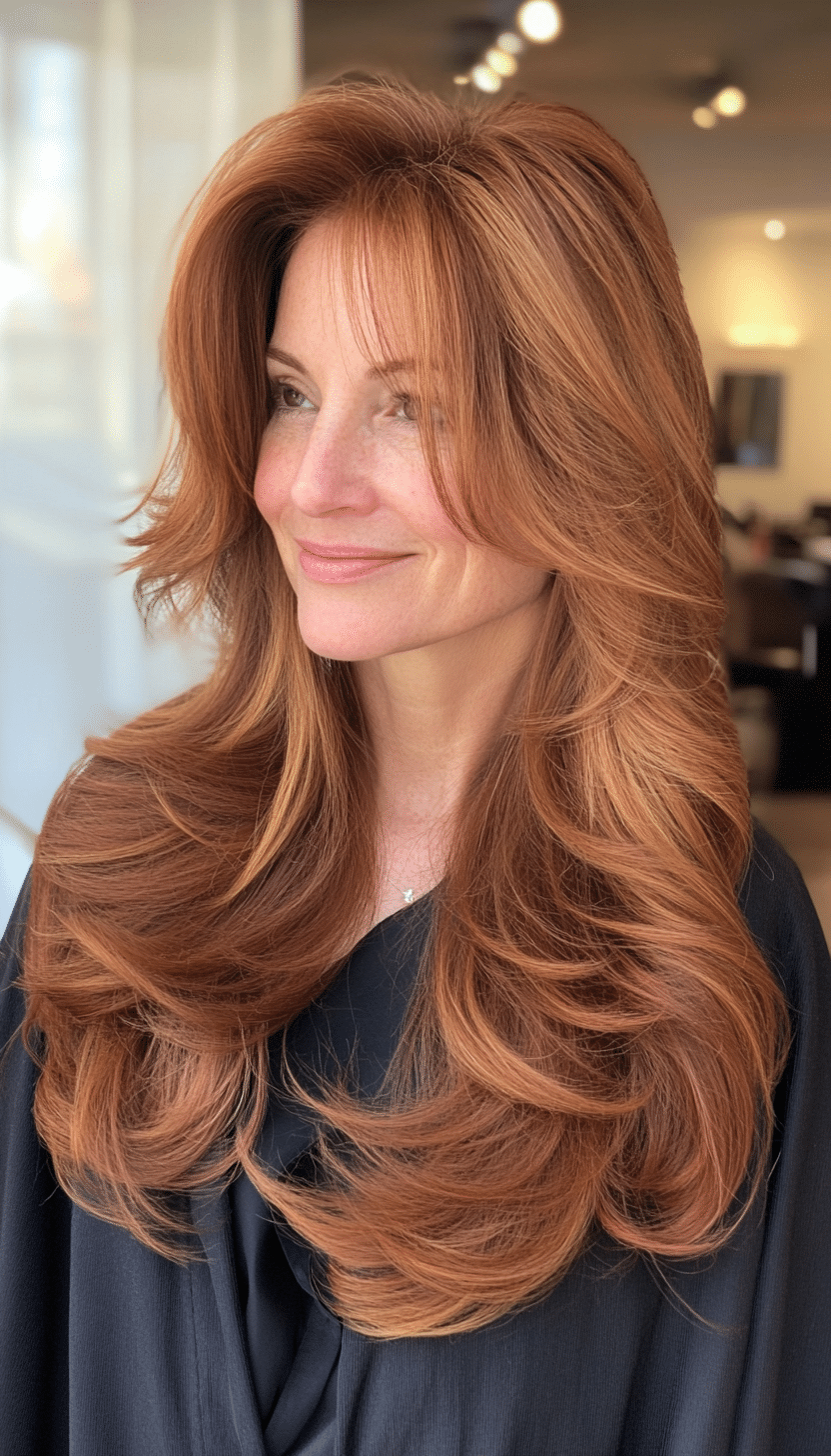 16. Subtle Cinnamon Long Layers (Layered Haircuts For Women Over 50) - Layered Haircuts For Women Over 50