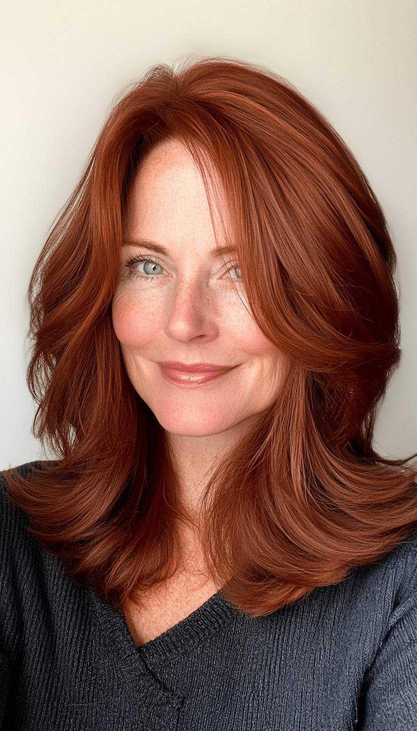 23. Rich Auburn Shoulder Layers (Layered Haircuts For Women Over 50) - Layered Haircuts For Women Over 50