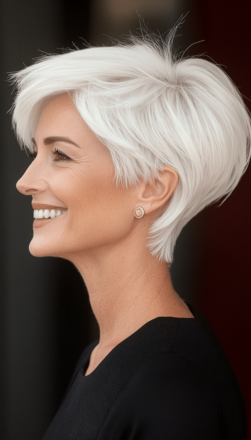 24. Natural White Feathered Pixie (Layered Haircuts For Women Over 50) - Layered Haircuts For Women Over 50