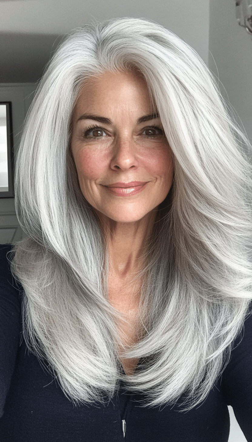 1. Silver Feathered Layers (Layered Haircuts For Women Over 60) - Layered Haircuts For Women Over 60