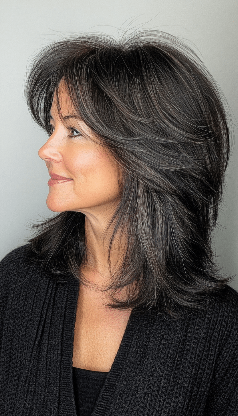 4. Natural Black Wispy Layers (Layered Haircuts For Women Over 60) - Layered Haircuts For Women Over 60