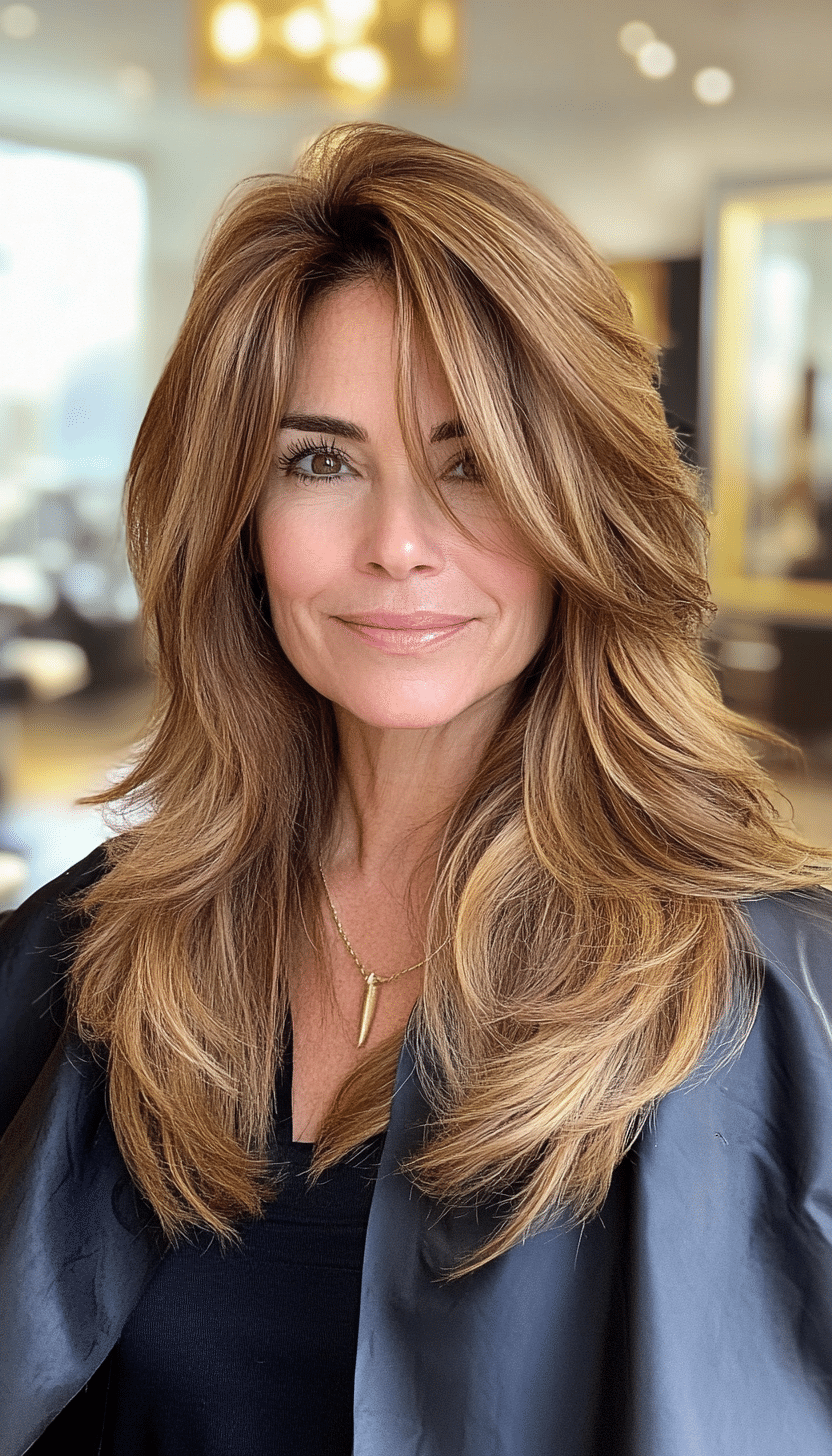 6. Golden Brown Medium Layers (Layered Haircuts For Women Over 60) - Layered Haircuts For Women Over 60