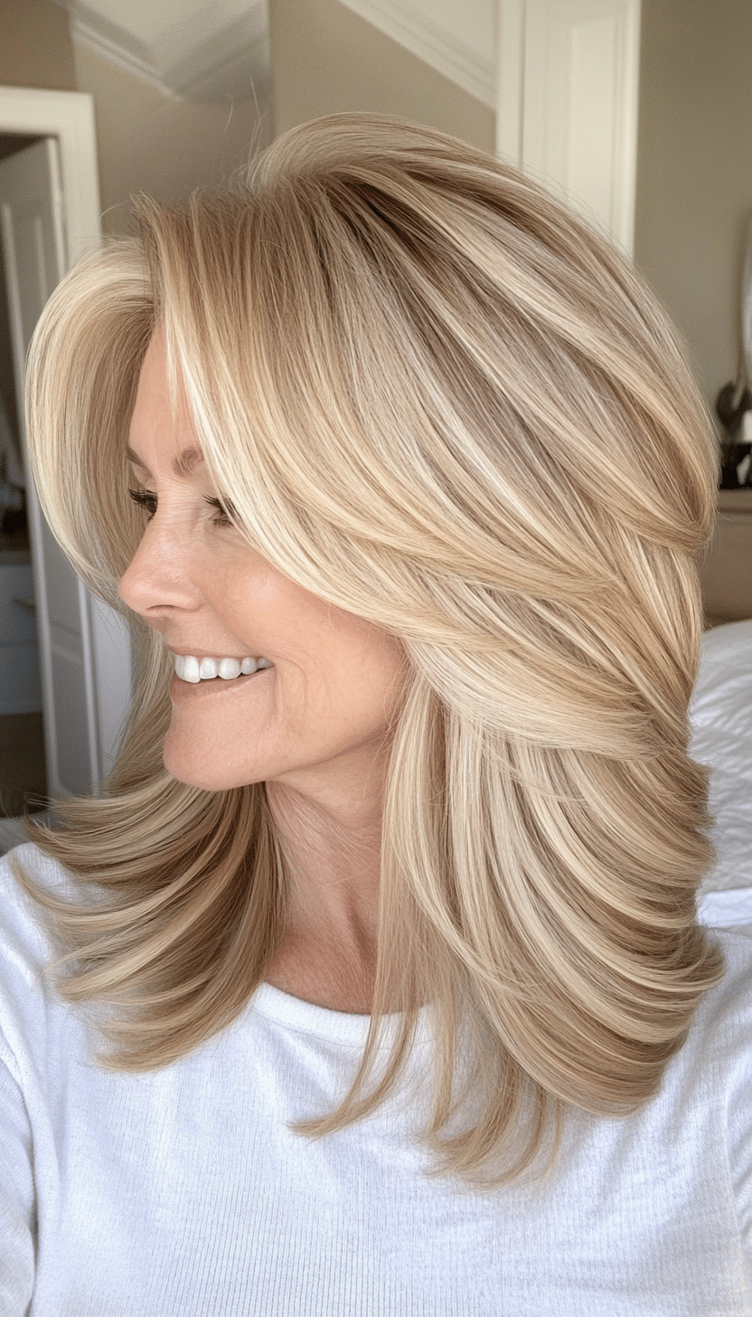 10. Honey Blonde Face-Framing Layers (Layered Haircuts For Women Over 60) - Layered Haircuts For Women Over 60