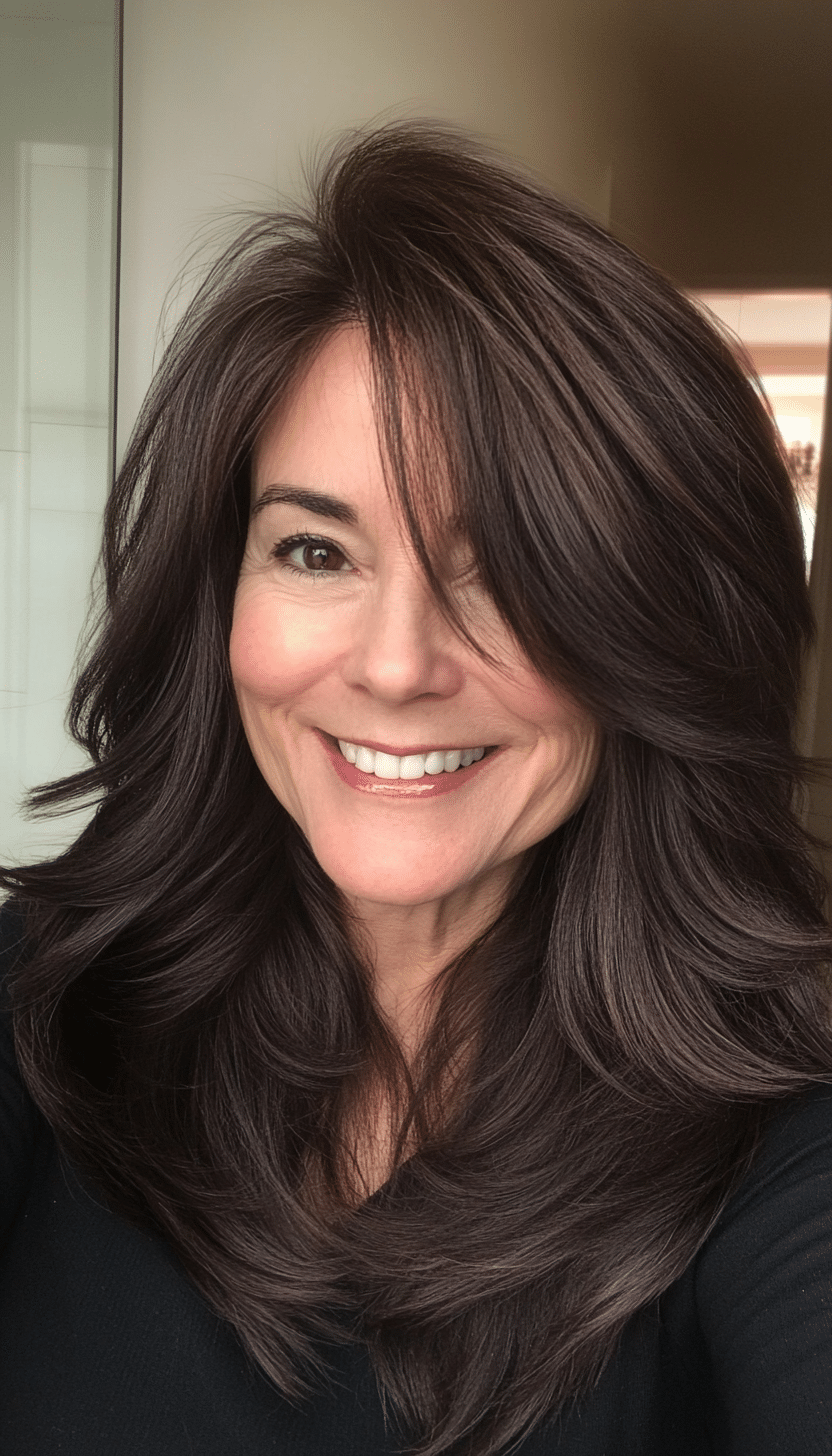 11. Dark Chocolate Textured Layers (Layered Haircuts For Women Over 60) - Layered Haircuts For Women Over 60