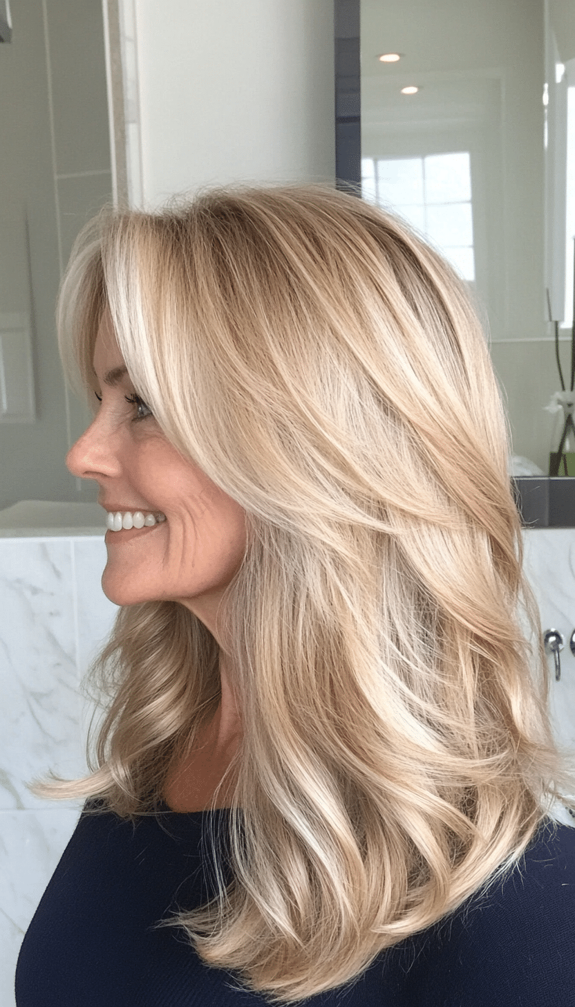 15. Champagne Blonde Soft Waves (Layered Haircuts For Women Over 60) - Layered Haircuts For Women Over 60