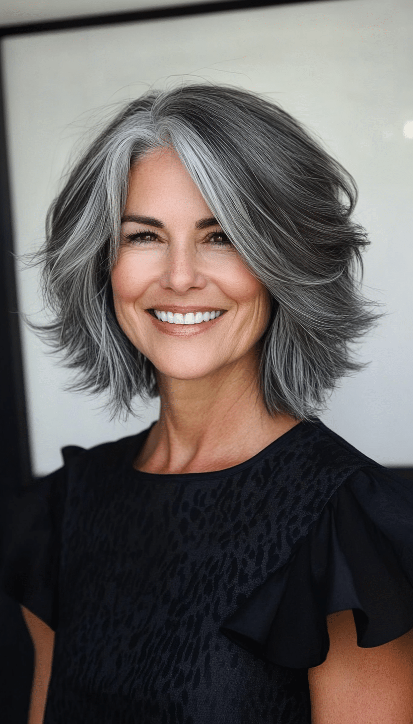 17. Charcoal Gray Short Layers (Layered Haircuts For Women Over 60) - Layered Haircuts For Women Over 60