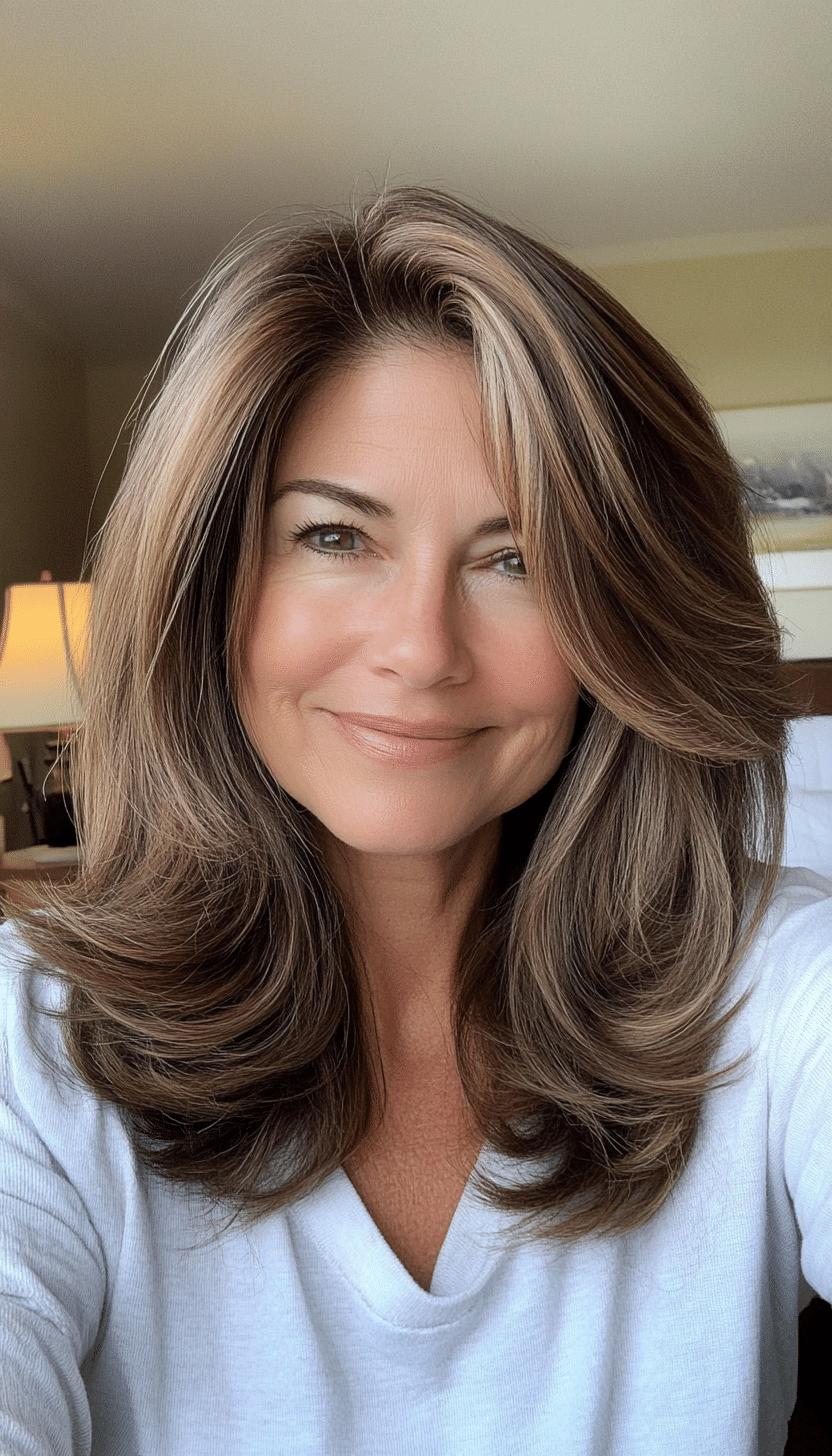 19. Warm Brown Shoulder-Skimming Layers (Layered Haircuts For Women Over 60) - Layered Haircuts For Women Over 60