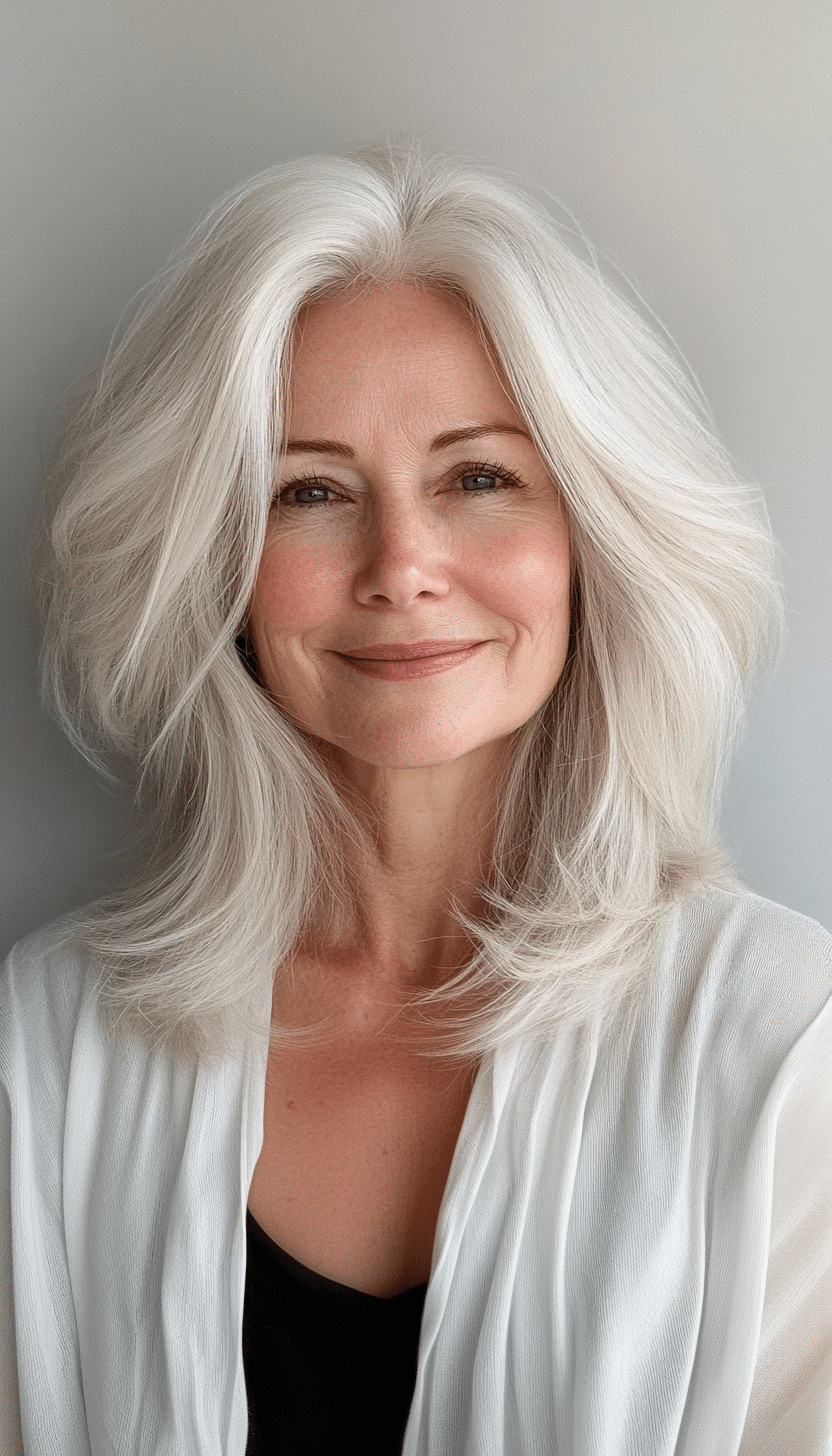 21. Natural White Medium Shag Layers (Layered Haircuts For Women Over 60) - Layered Haircuts For Women Over 60
