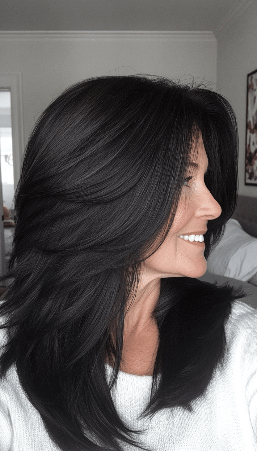 22. Jet Black Gentle Layers (Layered Haircuts For Women Over 60) - Layered Haircuts For Women Over 60