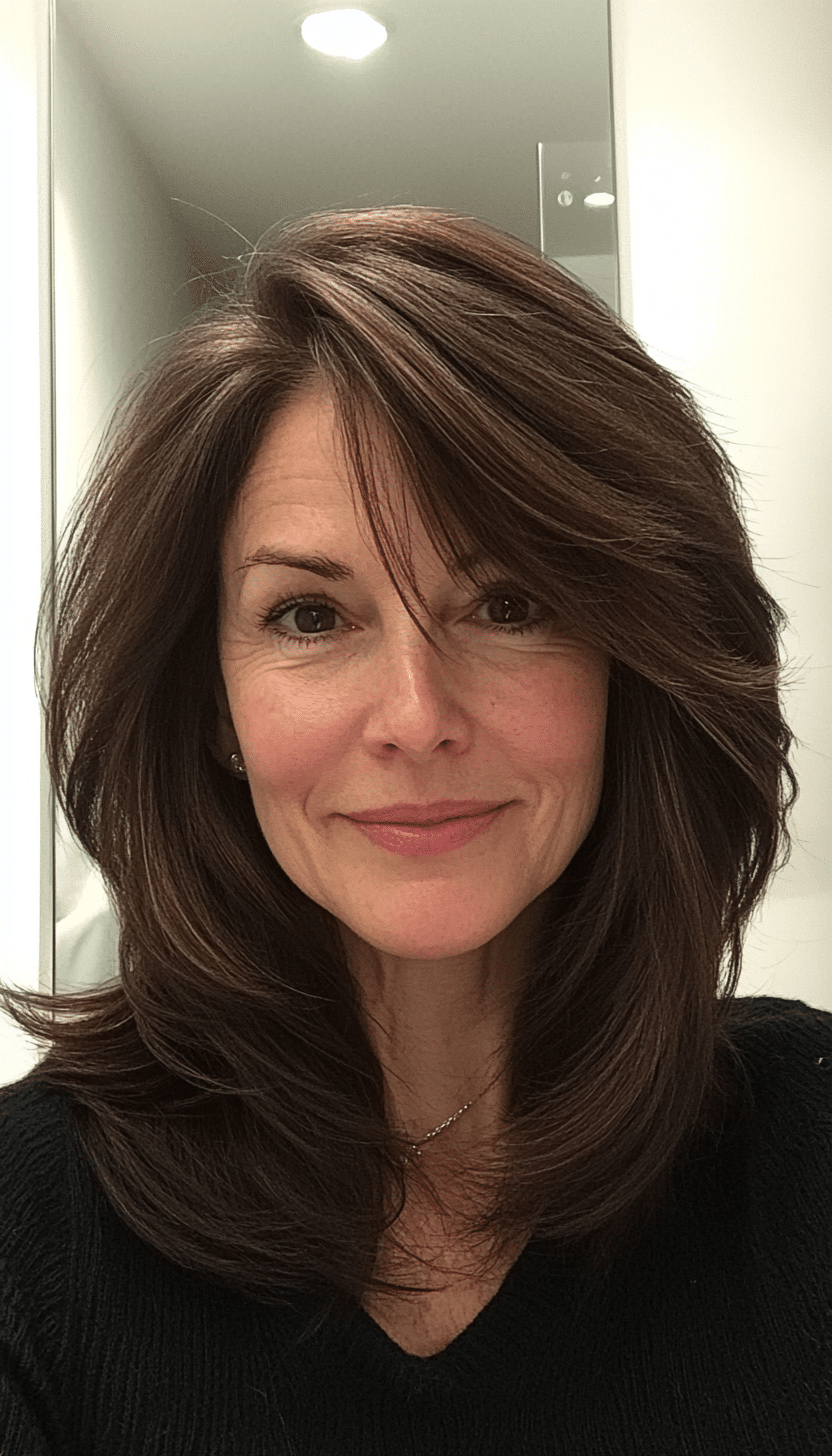 25. Deep Brown Subtle Layers (Layered Haircuts For Women Over 60) - Layered Haircuts For Women Over 60