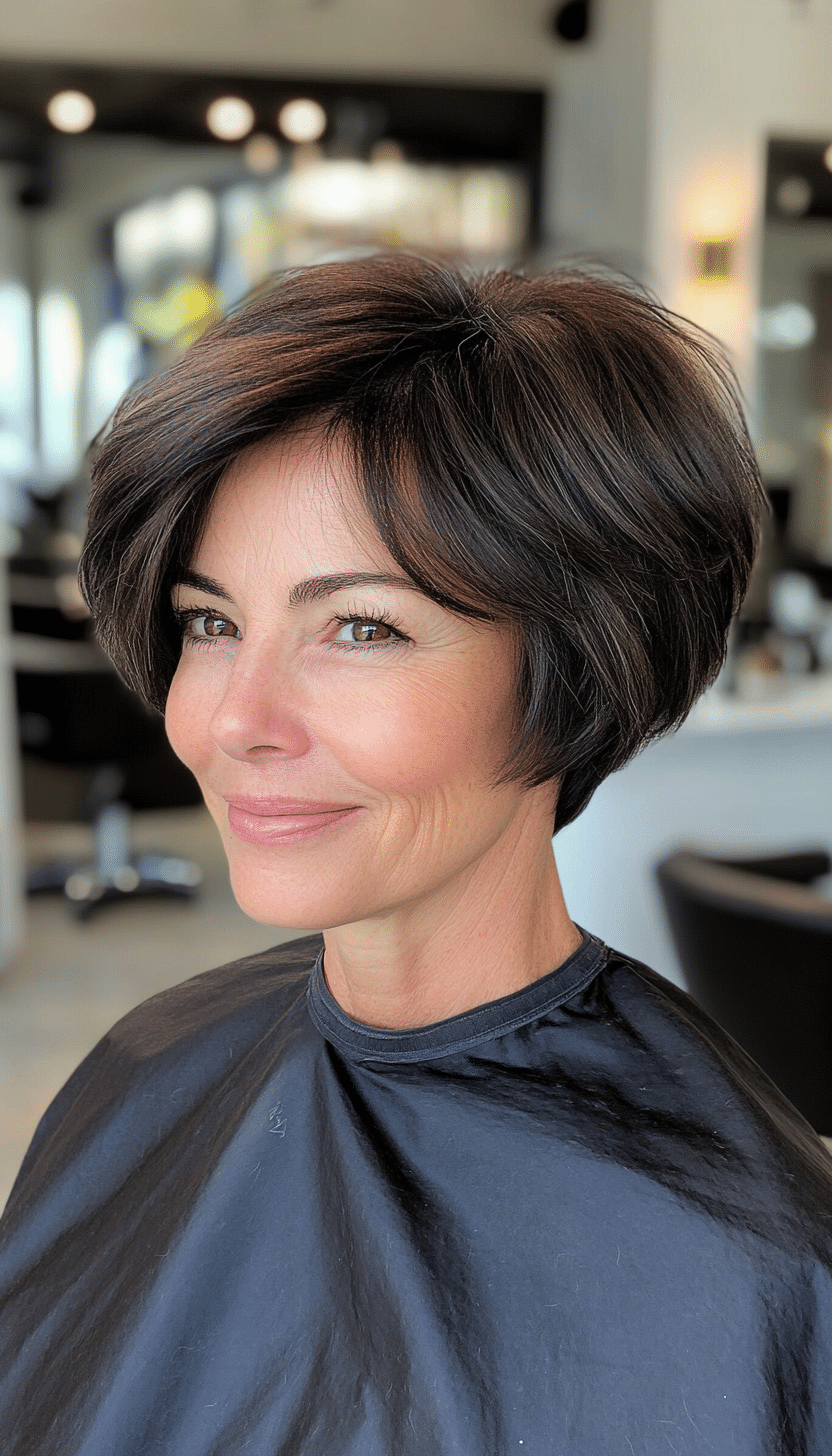 27. Soft Black Layered Pixie Bob (Layered Haircuts For Women Over 60) - Layered Haircuts For Women Over 60