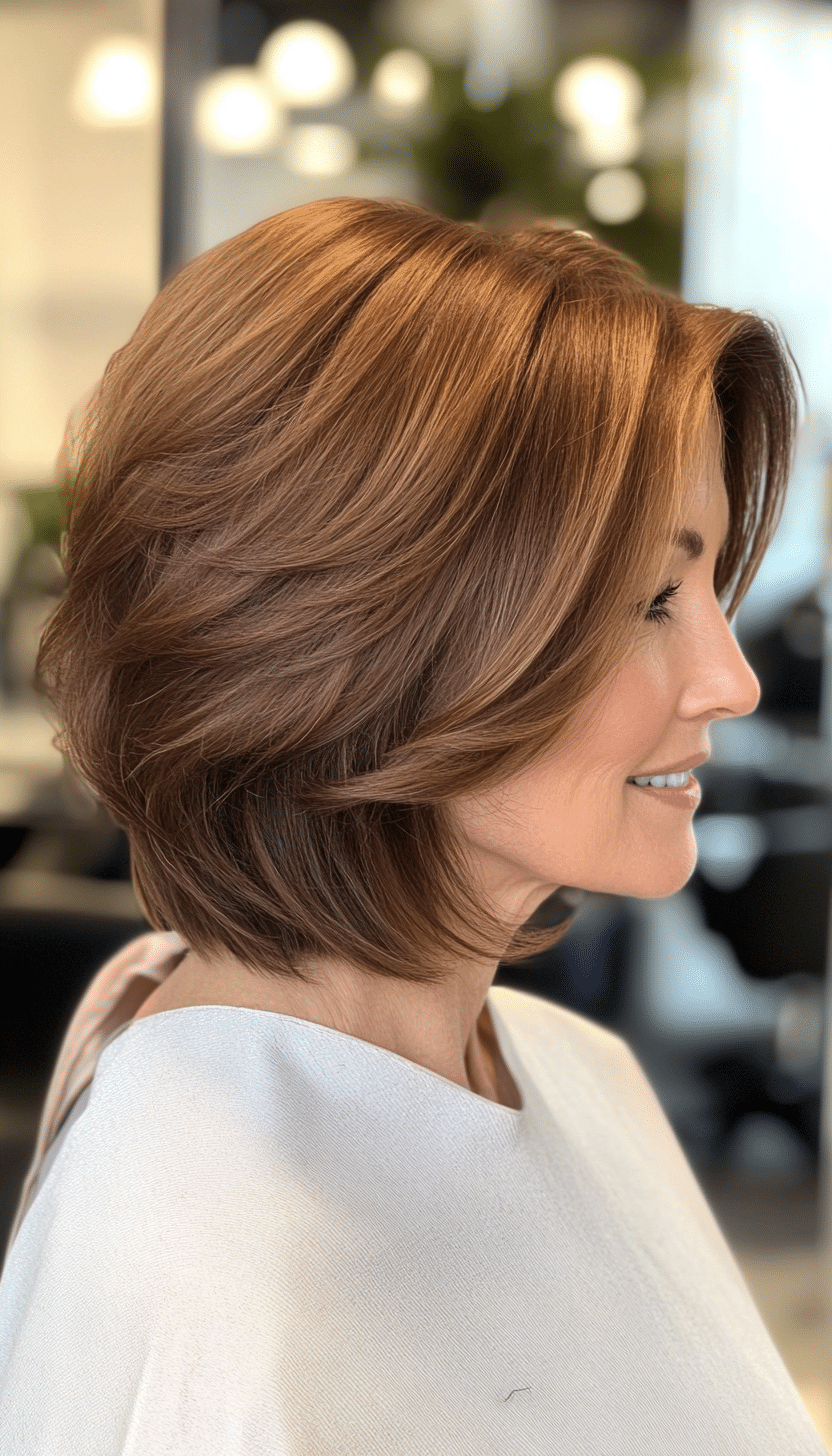 3. Chestnut Layered Bob (Hairstyles For Older Women) - Hairstyles For Older Women