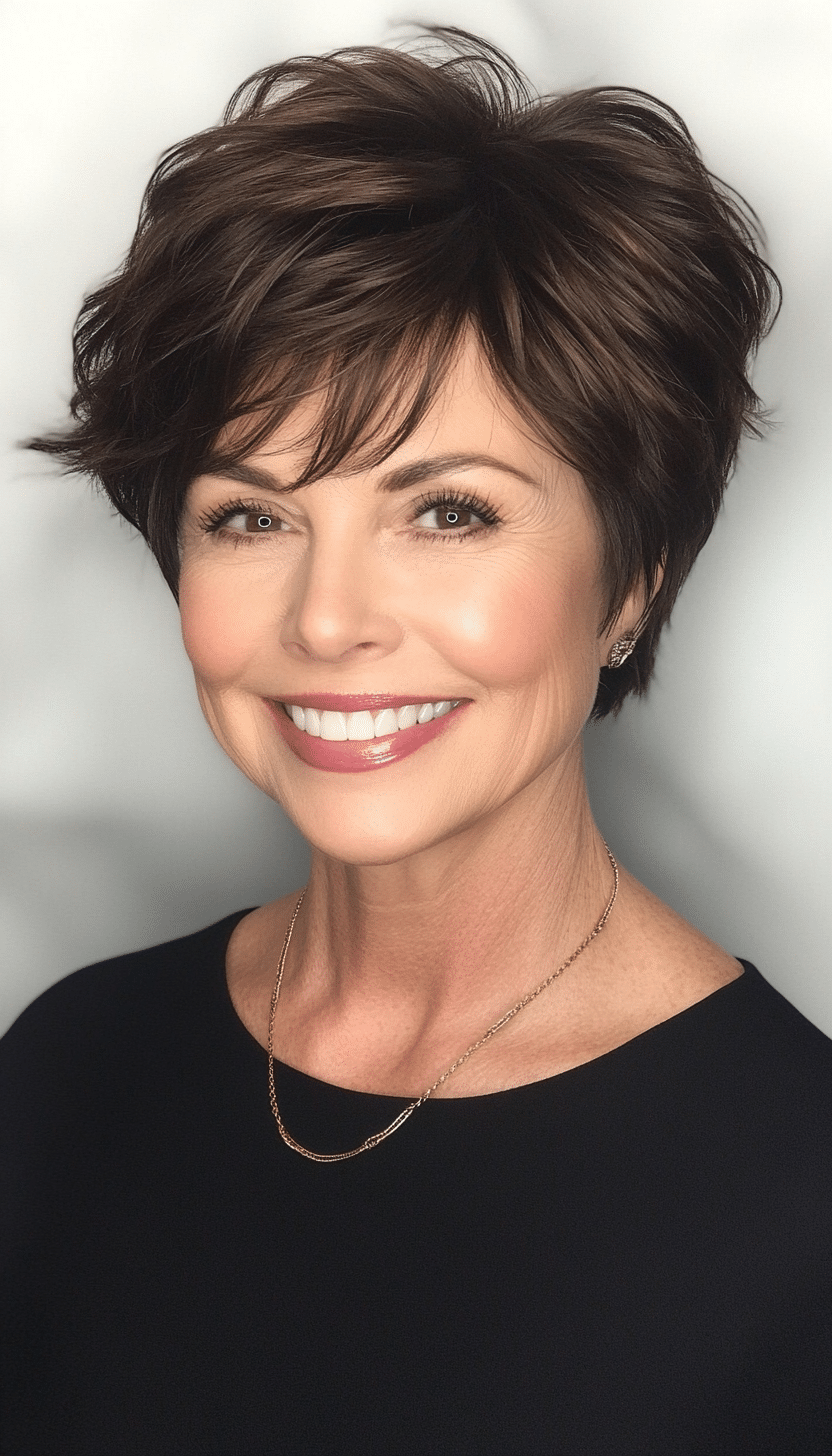 6. Dark Brunette Textured Crop (Hairstyles For Older Women) - Hairstyles For Older Women