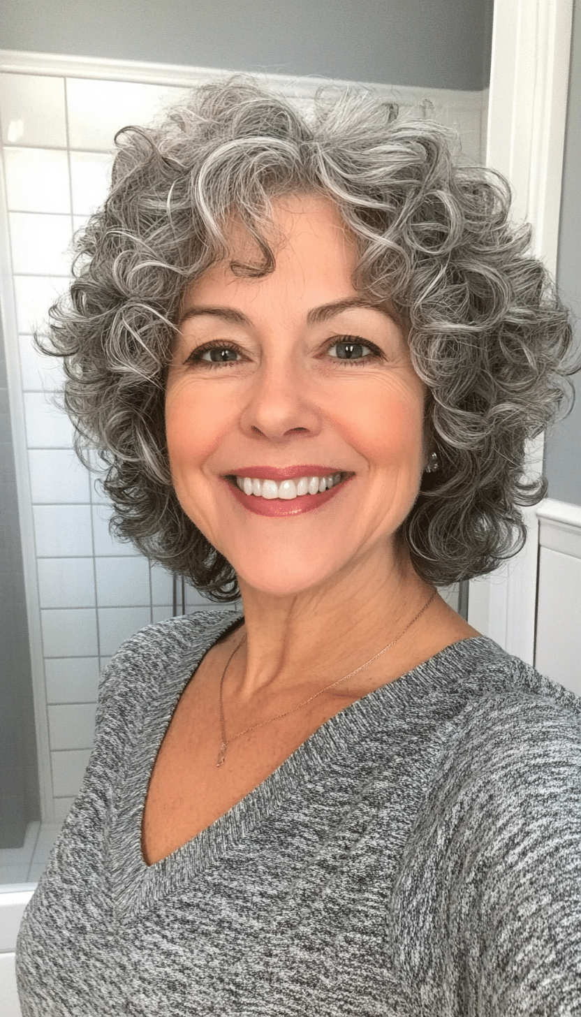 8. Salt and Pepper Curly Bob (Hairstyles For Older Women) - Hairstyles For Older Women