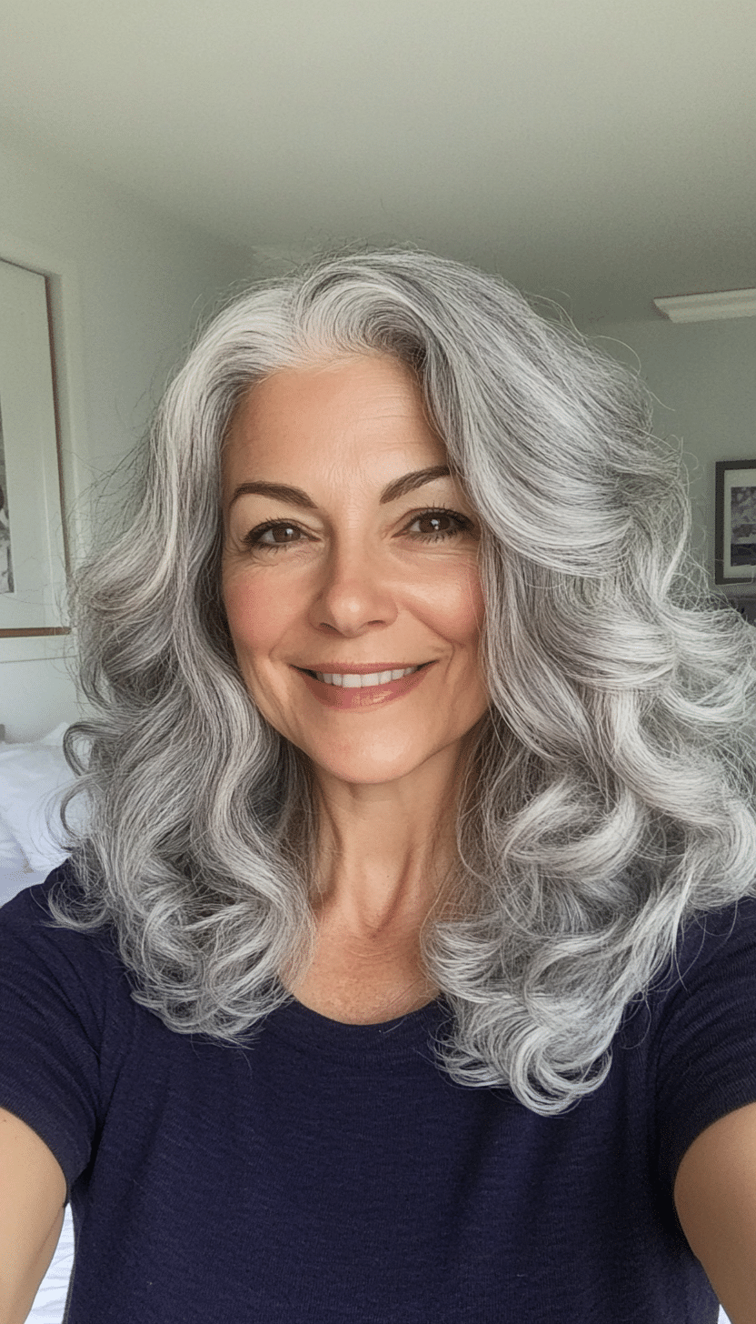 11. Natural Gray Voluminous Curls (Hairstyles For Older Women) - Hairstyles For Older Women
