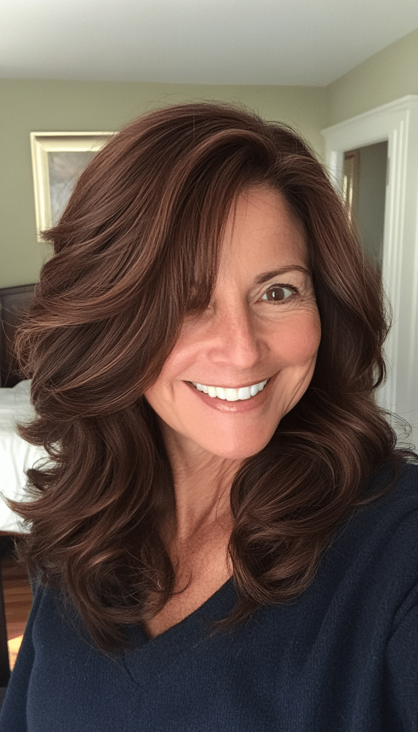 13. Espresso Brown Layered Waves (Hairstyles For Older Women) - Hairstyles For Older Women