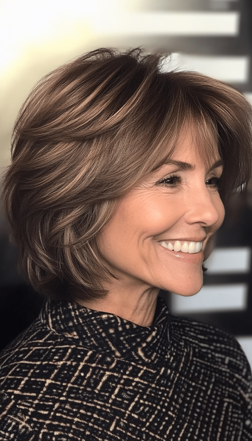 15. Medium Brunette Tousled Bob (Hairstyles For Older Women) - Hairstyles For Older Women