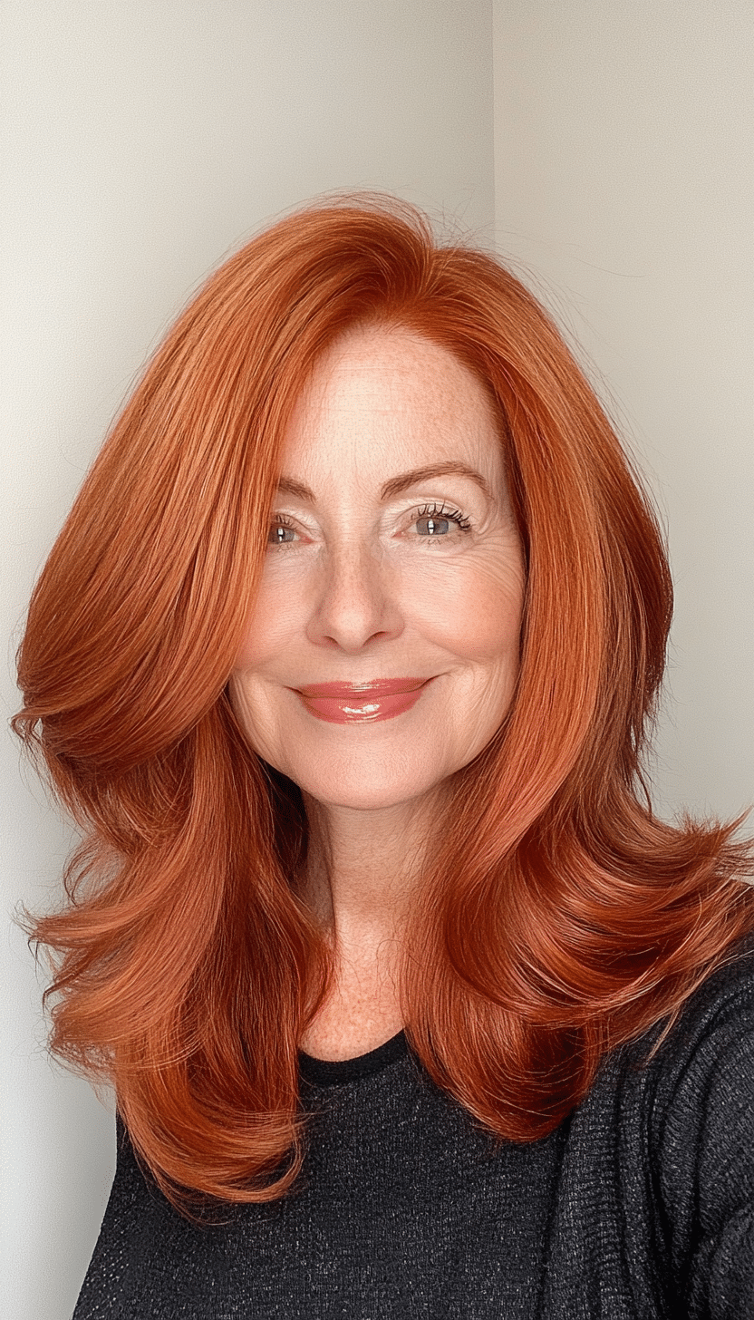 16. Copper Mid-Length Layers (Hairstyles For Older Women) - Hairstyles For Older Women