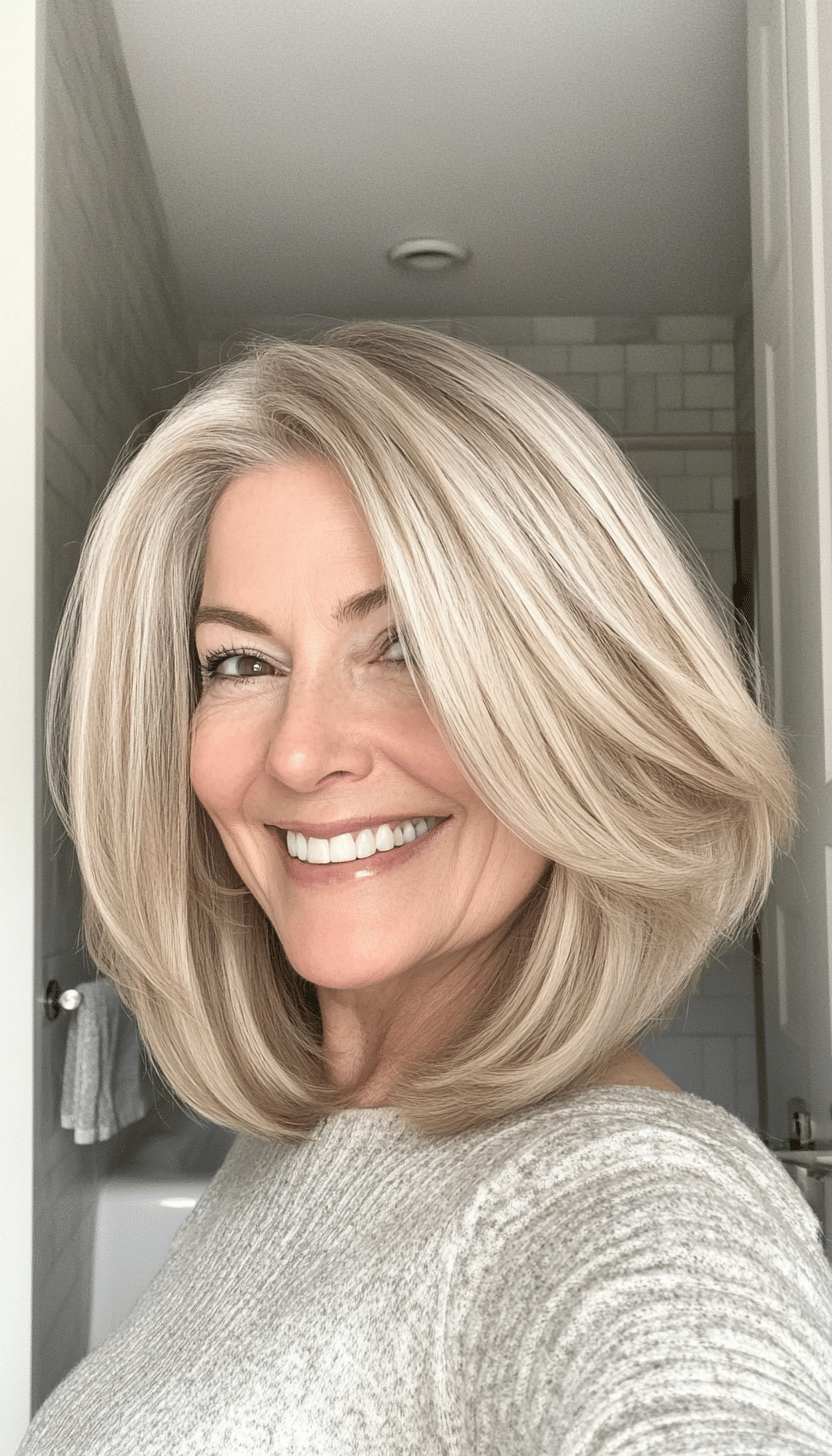 20. Champagne Blonde Classic Lob (Hairstyles For Older Women) - Hairstyles For Older Women