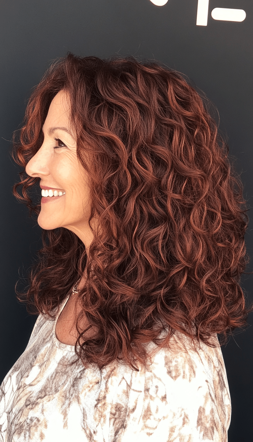 23. Dark Auburn Curly Layers (Hairstyles For Older Women) - Hairstyles For Older Women