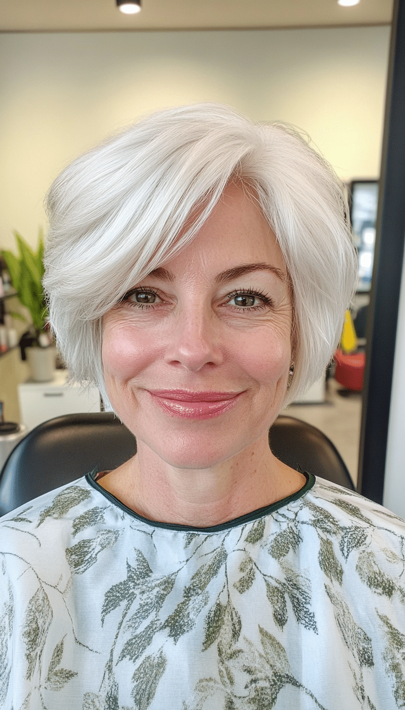 24. Natural White Layered Crop (Hairstyles For Older Women) - Hairstyles For Older Women