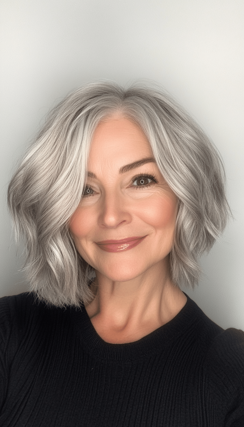 26. Silver Ash Textured Bob (Hairstyles For Older Women) - Hairstyles For Older Women