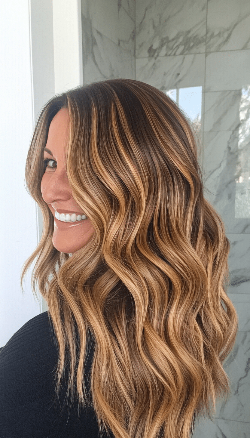 3. Caramel Balayage Loose Waves (Long Hairstyles For Women Over 40) - Long Hairstyles For Women Over 40