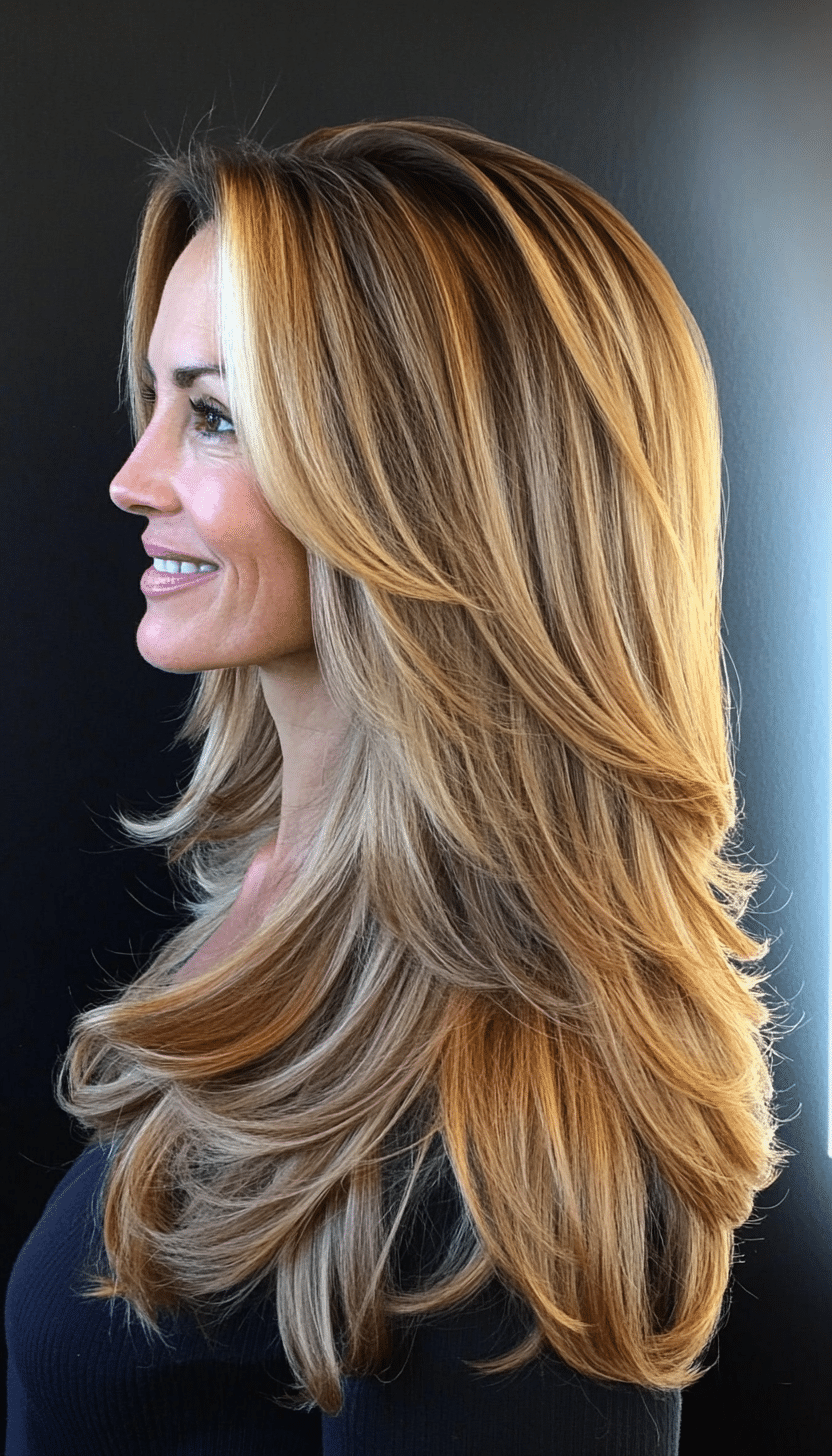 5. Golden Honey Long Layers (Long Hairstyles For Women Over 40) - Long Hairstyles For Women Over 40