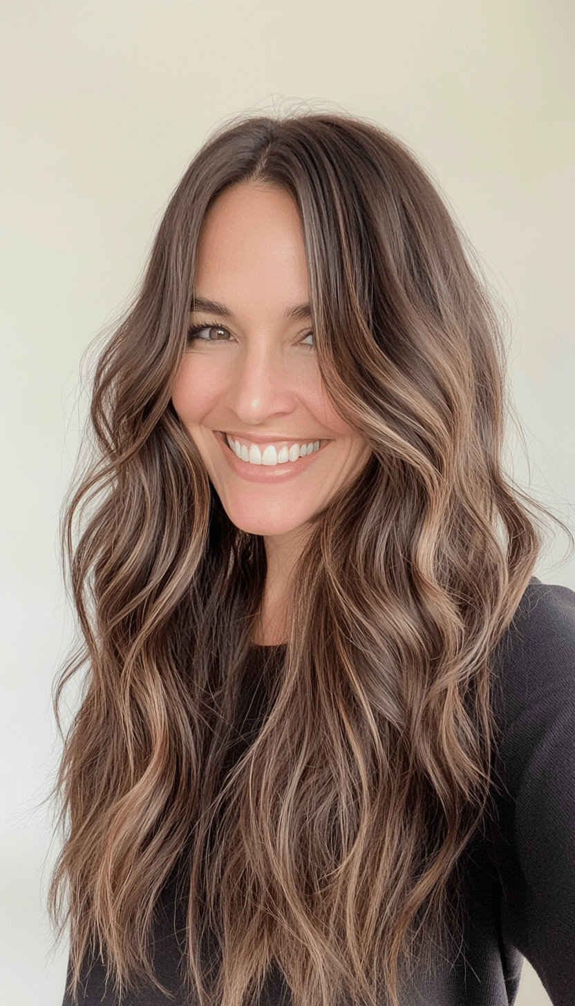24. Mocha Brown Wavy Ends (Long Hairstyles For Women Over 40) - Long Hairstyles For Women Over 40